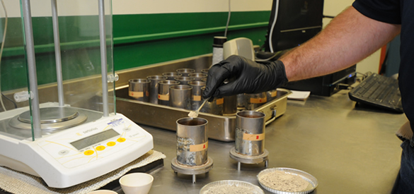 cement samples being prepared to weigh